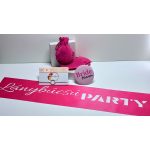 Bride team  LÁNYBÚCSÚ KARIKA SZETT - kitűző, vállszalag, TEAM BRIDE  gumis karkötő, zsineg rózsaszín kör, karika  karkötő 