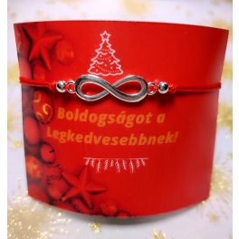   Zsinóros Piros Infinity Karkötő -  Karácsonyi ajándékkártyával (Boldogságot a legkedvesebbnek)