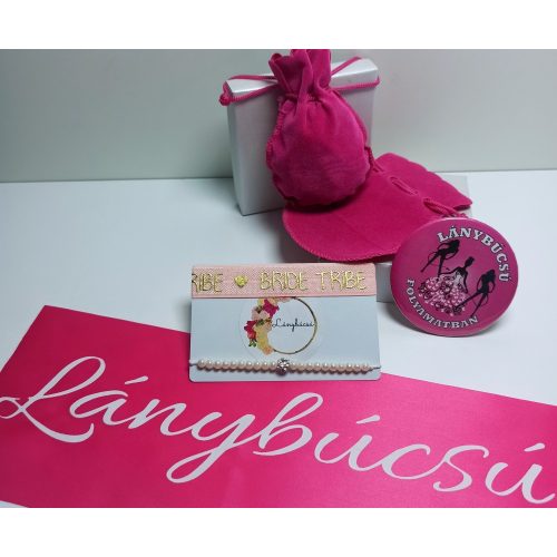 Lánybúcsú folyamatban  gyöngy  SZETT -  kitűző, vállszalag, TEAM BRIDE  gumis karkötő, zsineg gyöngy karkötő
