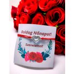 piros szív zsinór karkötő - nőnapi üdvözlőkártyával