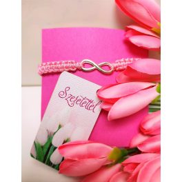    infinity  zsinóros karkötő ( rózsaszín)  - nőnapi üdvözlő fatáblával 