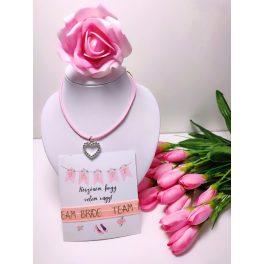   koszorúslányoknak- lánybúcsú szett -  rózsaszín szív nyaklánc, bride team gumikarkötő és  lánybúcsús kísérőkártya