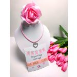 koszorúslányoknak- lánybúcsú szett -  rózsaszín szív nyaklánc, bride team gumikarkötő és  lánybúcsús kísérőkártya