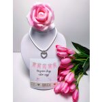 mennyasszony szett - lánybúcsúra- fehér szív nyaklánc, bride gumikarkötő és  lánybúcsús kísérőkártya