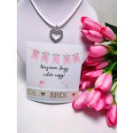 mennyasszony szett - lánybúcsúra- fehér szív nyaklánc, bride gumikarkötő és  lánybúcsús kísérőkártya