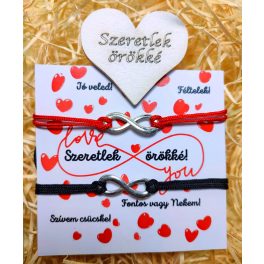   PIROS-FEKETE INFINITY PÁROS ZSINÓRos KARKÖTŐK - SZERETLEK ÖRÖKKÉ FATÁBLA ÜZENETTEL