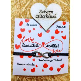   FEKETE INFINITY ZSINÓR KARKÖTŐ - SZÍVEM CSÜCSKÉNEK FATÁBLA ÜZENETTEL