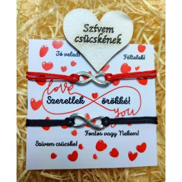   PIROS-FEKETE INFINITY PÁROS ZSINÓROS KARKÖTŐK -  SZÍVEM CSÜCSKÉNEK ÜZENETTEL
